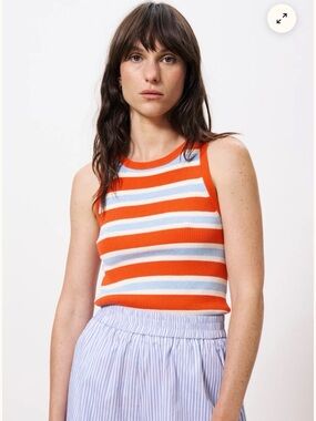 FRNCH Ribbed Striped Tank Top in Orange and Light Blue